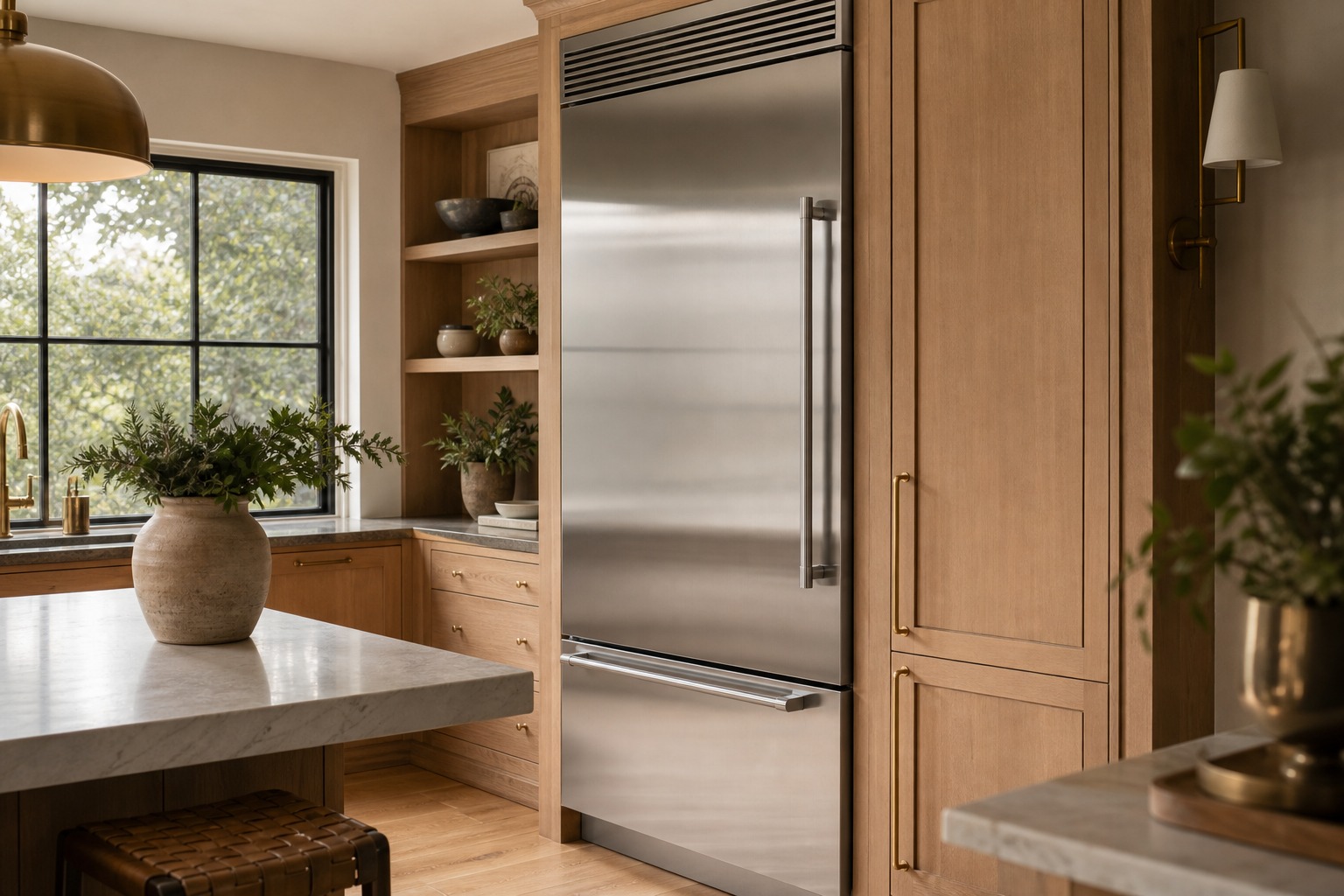 GE Monogram built-in refrigerator in a Walnut Creek estate kitchen