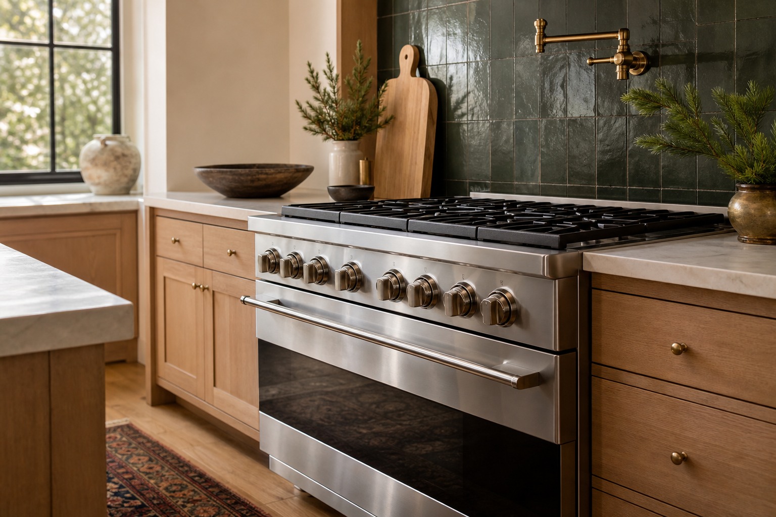 Viking professional range and built-in refrigeration in a Walnut Creek kitchen