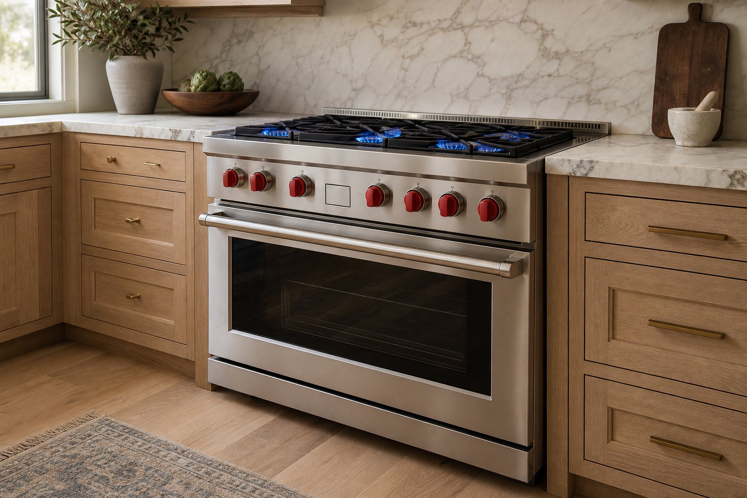 Wolf professional dual-fuel range in a Walnut Creek estate kitchen