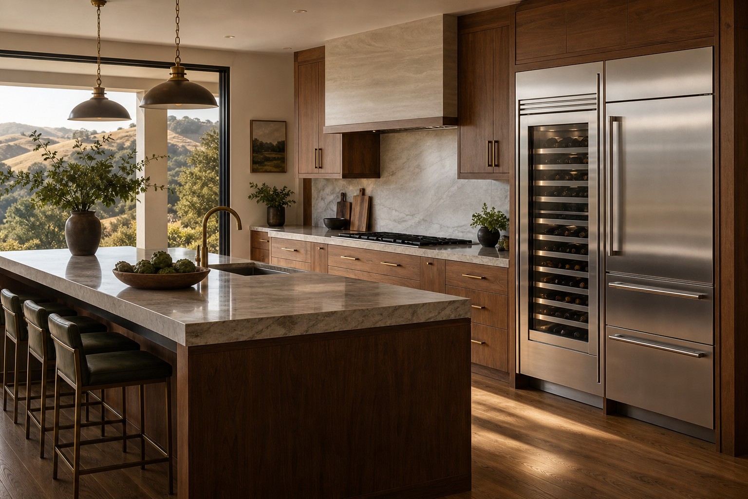 Walnut Creek estate kitchen where inland heat loads the built-in Sub-Zero refrigeration