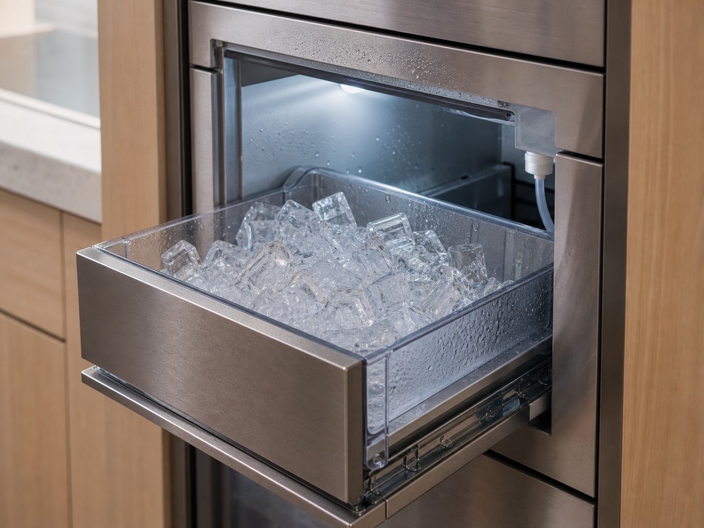 Built-in Sub-Zero freezer drawer with clear ice in a Walnut Creek kitchen