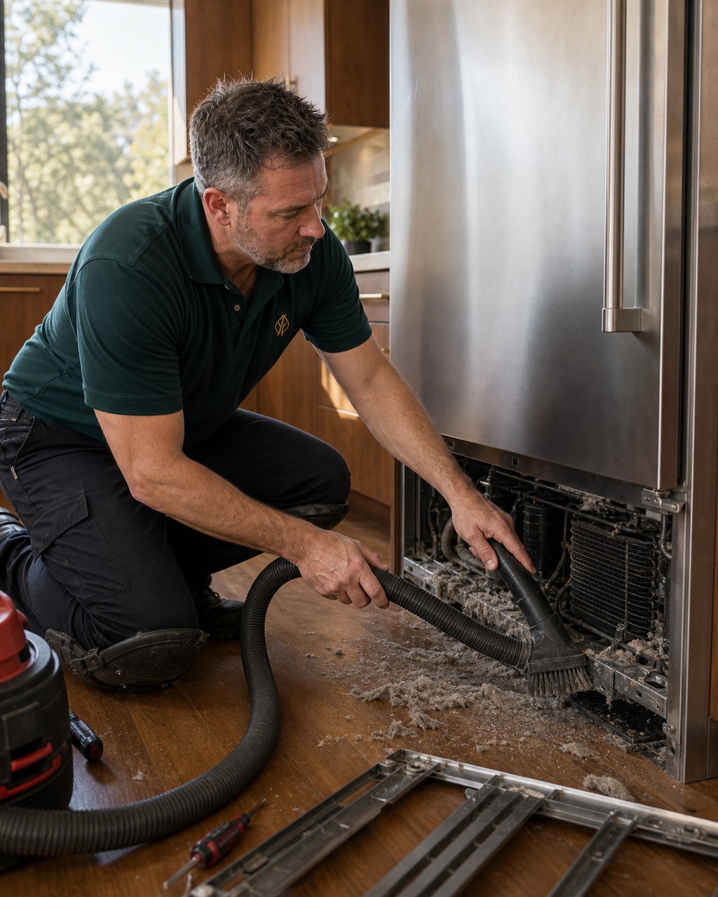 Clearing a heat-loaded condenser on a Sub-Zero in the Diablo Valley