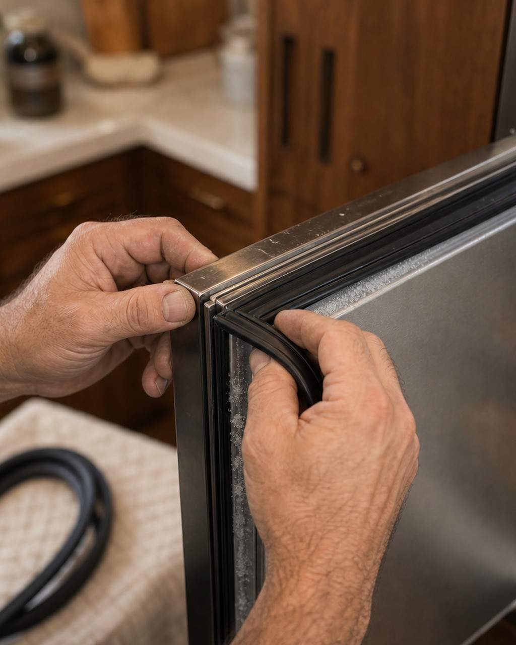 Fitting a new Sub-Zero refrigerator door gasket in Walnut Creek